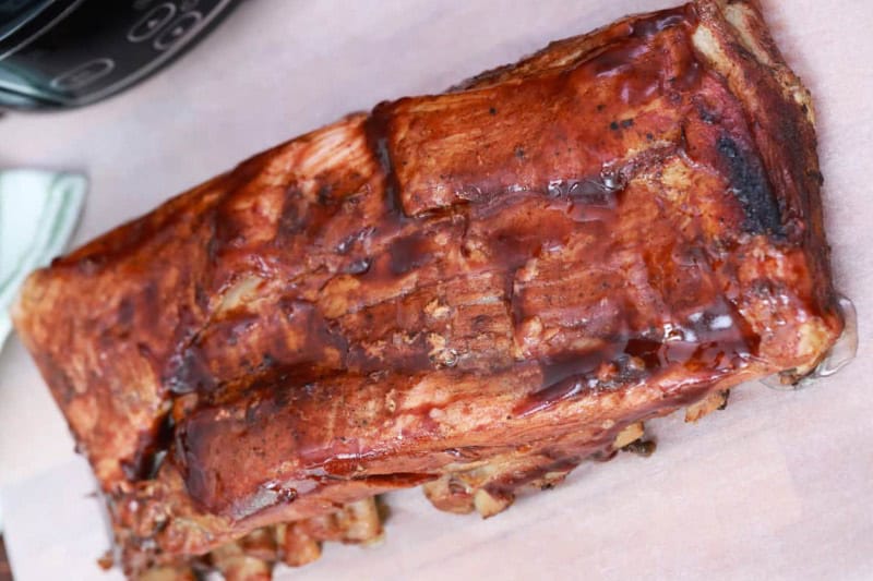 closeup of the slow cooker ribs.
