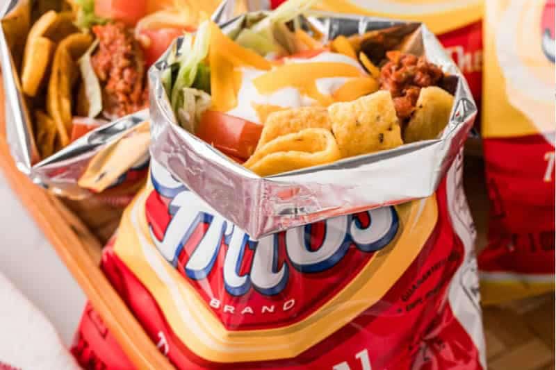 Closeup of a Fritos Walking Taco.