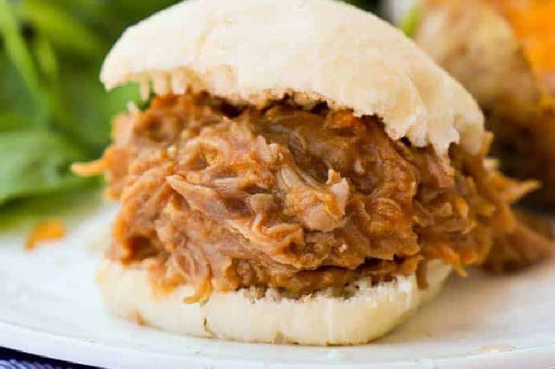 Slow Cooker Pulled Pork Slider on a plate.