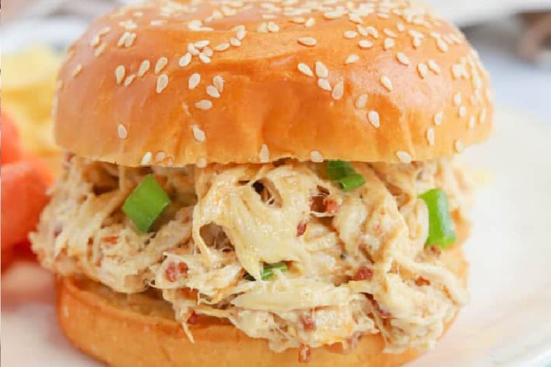 Slow Cooker Crack Chicken Sandwich closeup.