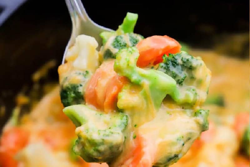 serving the slow cooker Cheesy Vegetable Casserole.