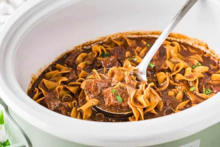 serving the Beef and Noodles out of the slow cooker.