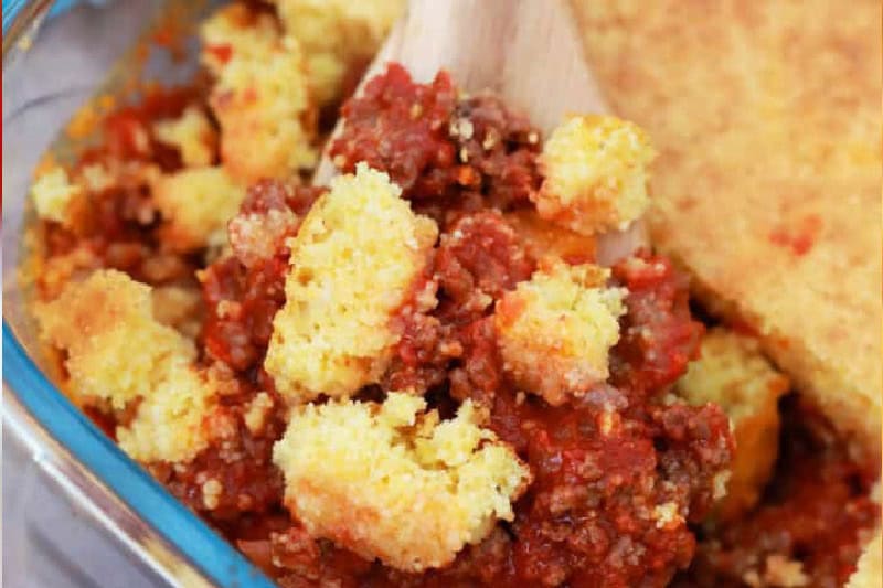 closeup of the Sloppy Joe Casserole.