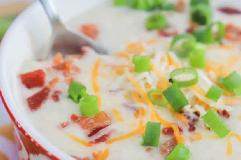 closeup of the Slow Cooker Potato Soup.