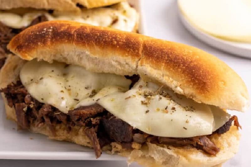 closeup of the Slow Cooker French Dip Sandwiches.
