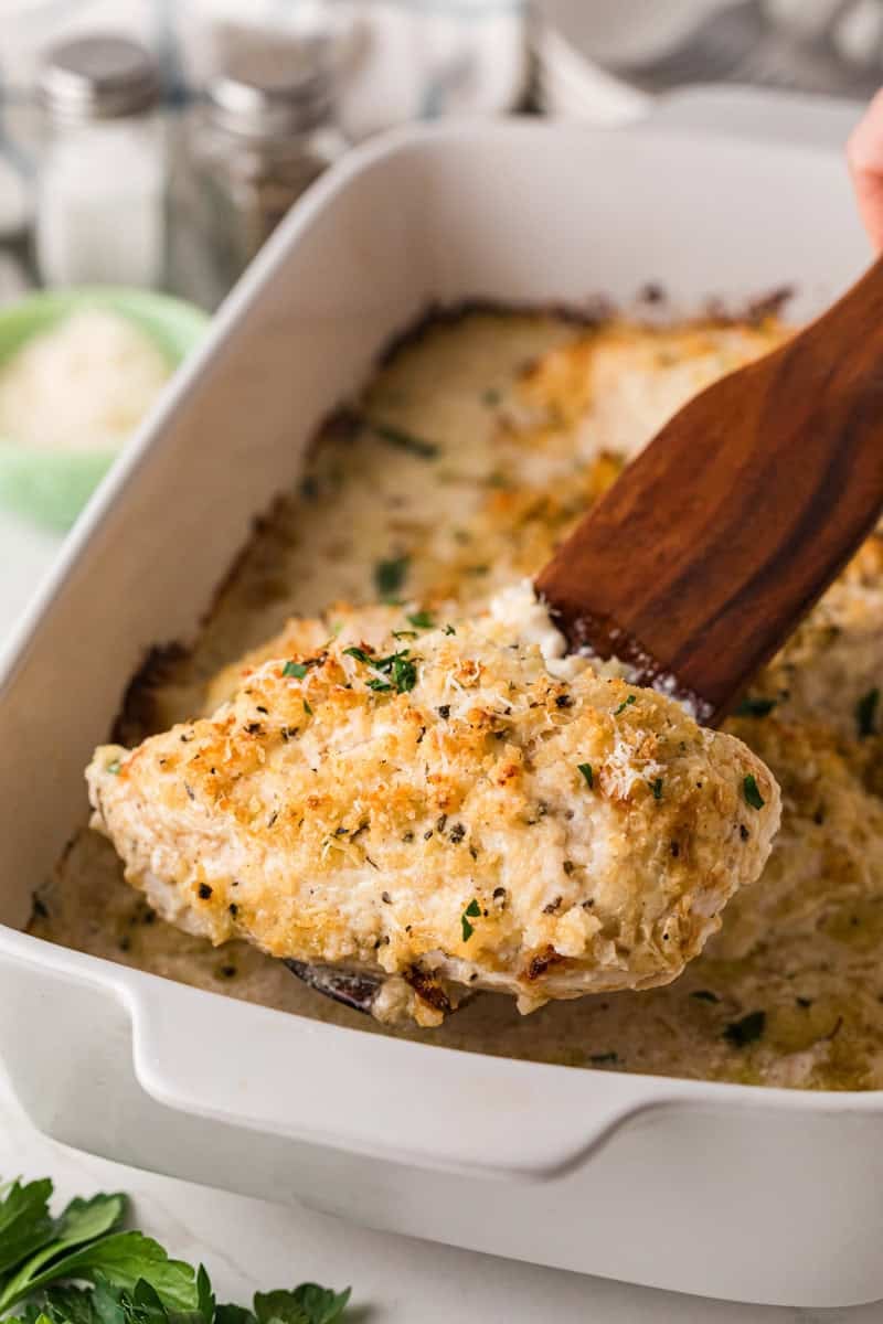 serving the Caesar Chicken out of the baking dish.