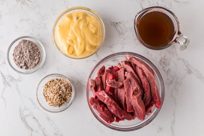 ingredients for the Slow Cooker Steak and Potatoes.