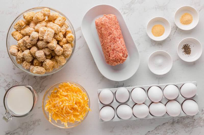 ingredients for the Tater Tot breakfast Casserole.
