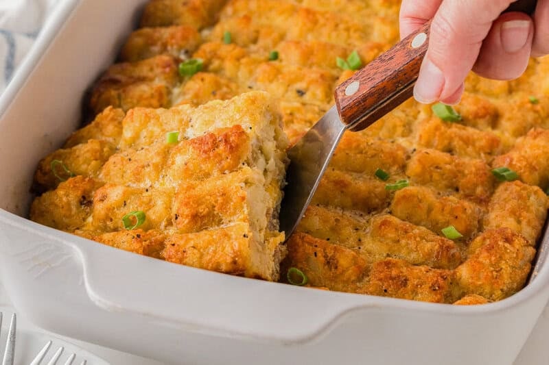 serving the breakfast casserole out of the baking dish.