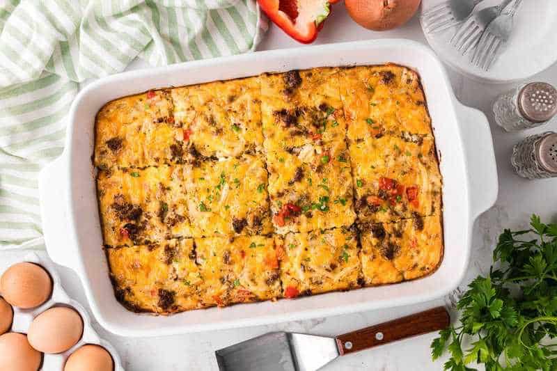 top-down view of the Classic Breakfast Casserole.