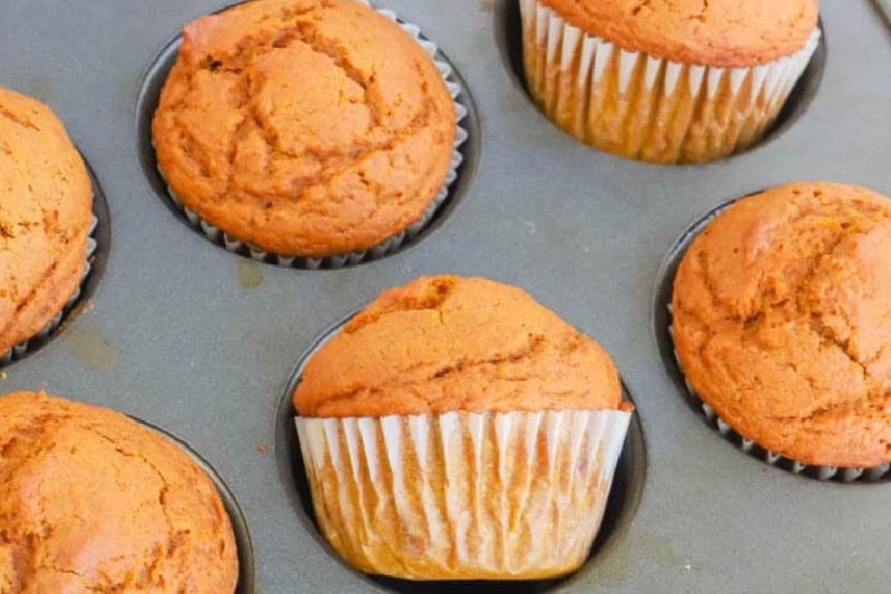closeup of the Pumpkin Muffins in the baking pan.