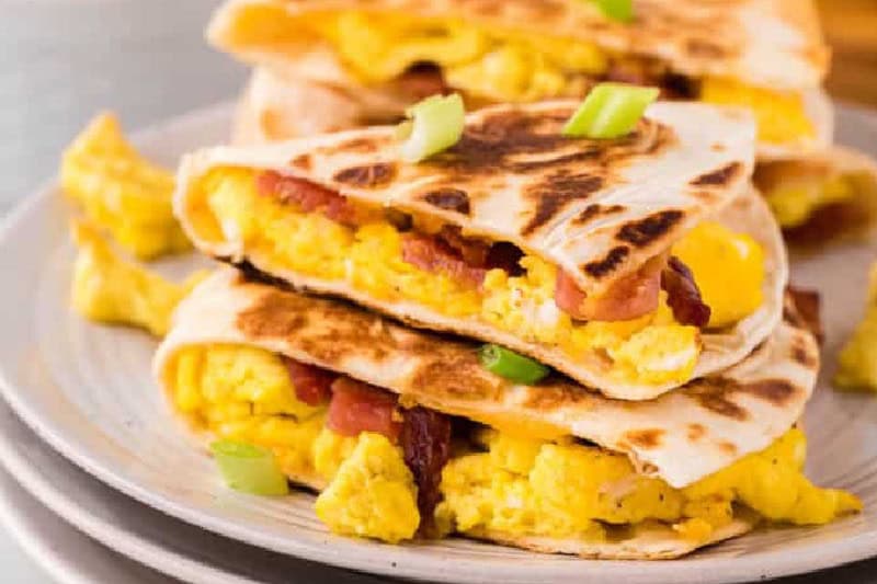 stack of the Breakfast Quesadillas served on a plate.