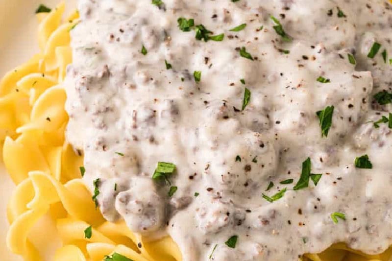 closeup of the Ground Beef Stroganoff.