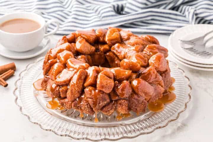 Monkey Bread served on a glass tray.
