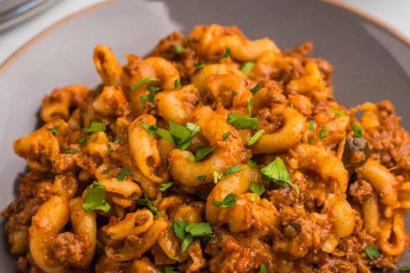 closeup of the One Pan Taco Pasta.
