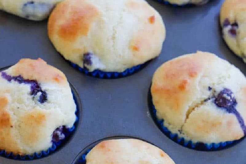 Blueberry Muffins closeup in the muffin pan.