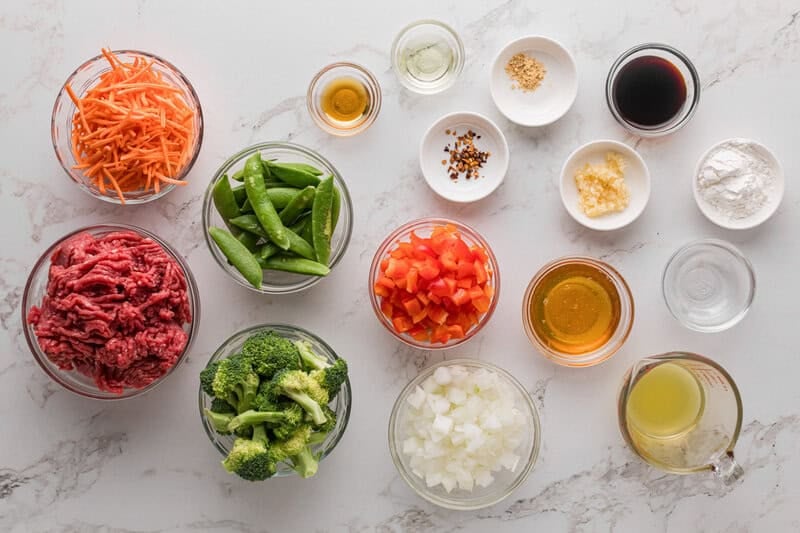 ingredients for the Ground Beef Stir Fry.