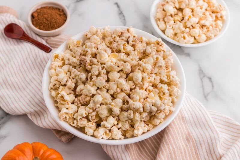 large bowl of the Pumpkin Spice Popcorn.