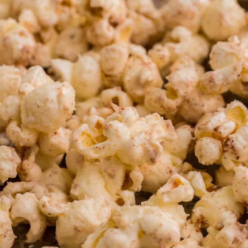 closeup of the Pumpkin Spice Popcorn.