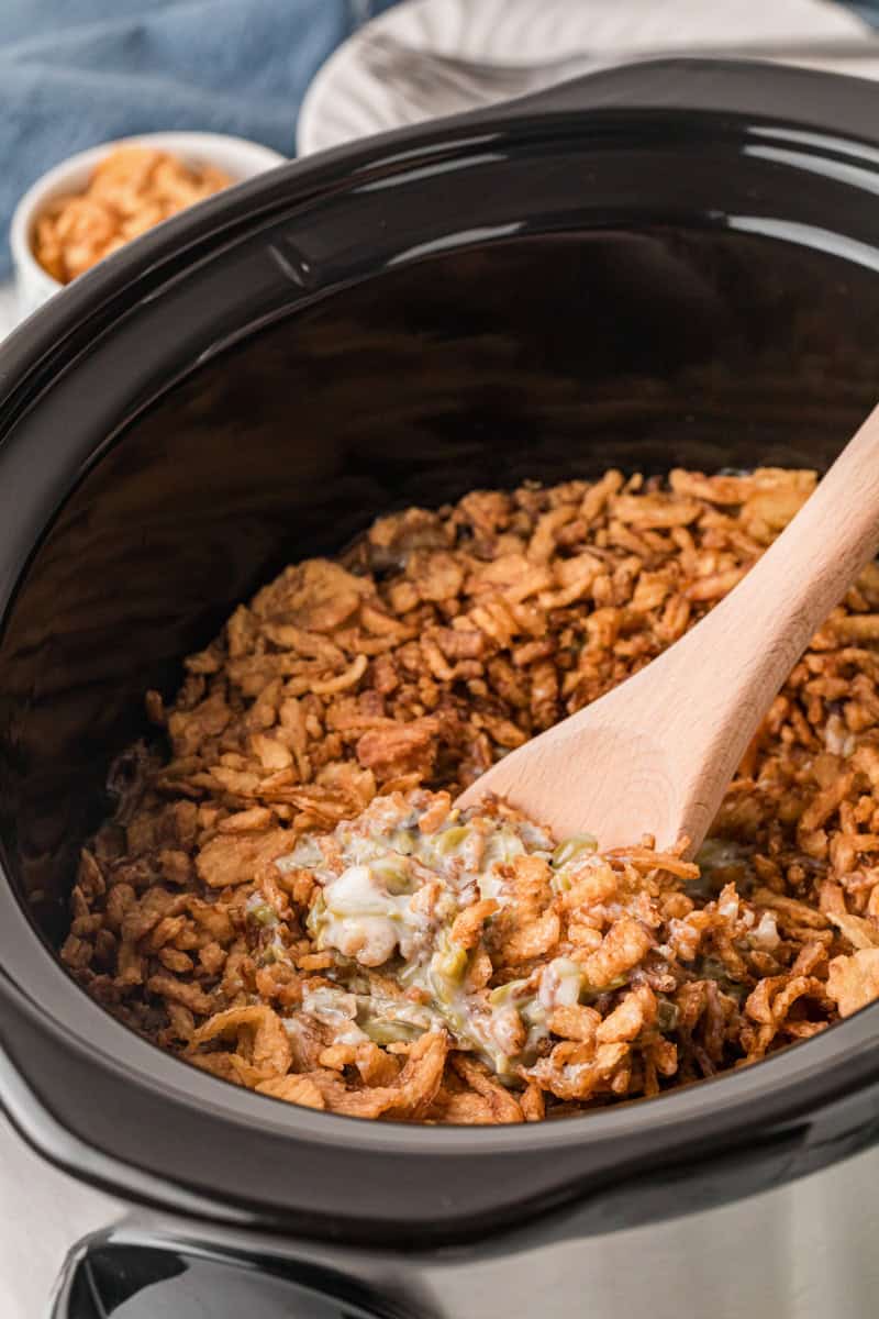 serving the casserole out of the slow cooker.