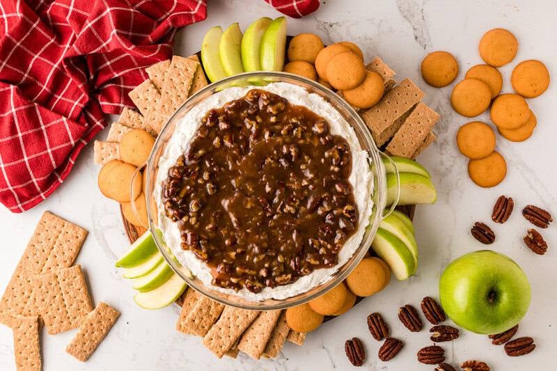 top-down view of the finished Pecan Pie Dip.