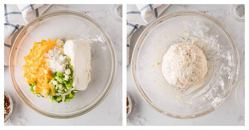 all ingredients besides the nuts in a glass bowl to mix together and roll into a ball.